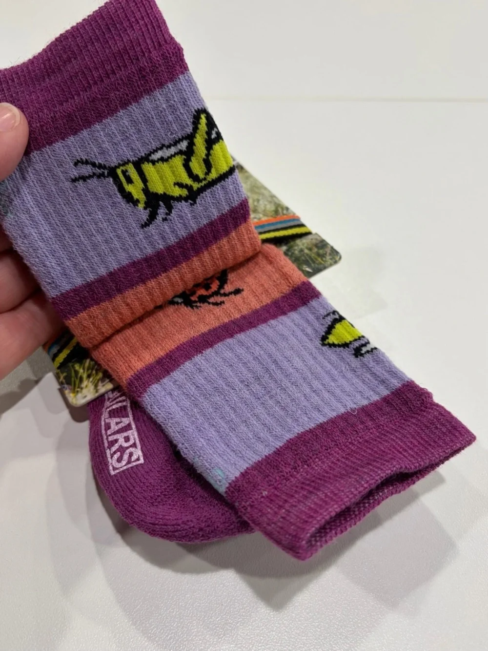 SmartWool Boys Girls Kids Large Garden Bugs Full-Cushion Hiking Socks Purple NWT